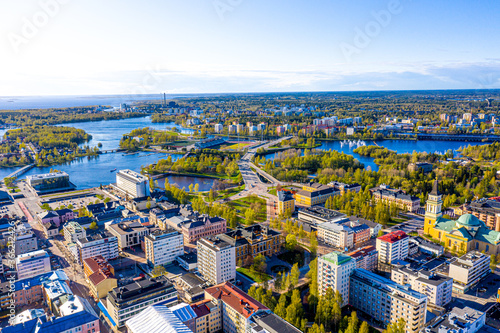 Canvas-taulu Aerial drone photo of Oulu, Finland
