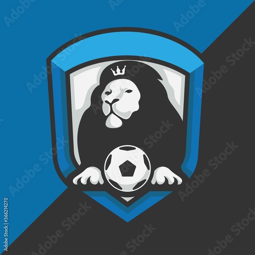 Fototapeta Naklejka Na Ścianę i Meble -  Modern Animal Sport Illustration Logo - Soccer king Lion with ball