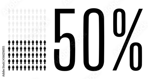 Fifty percent people chart graphic, 50 percentage population demography vector diagram