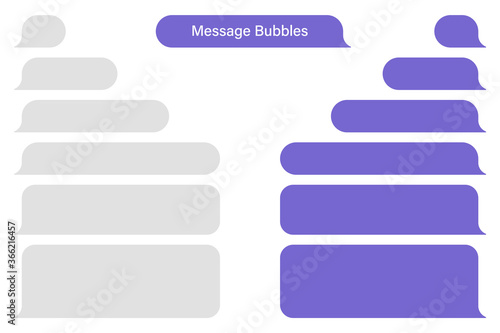 Blank vector message bubbles. Chat or messenger speech bubble. SMS text frame. Short message sending.