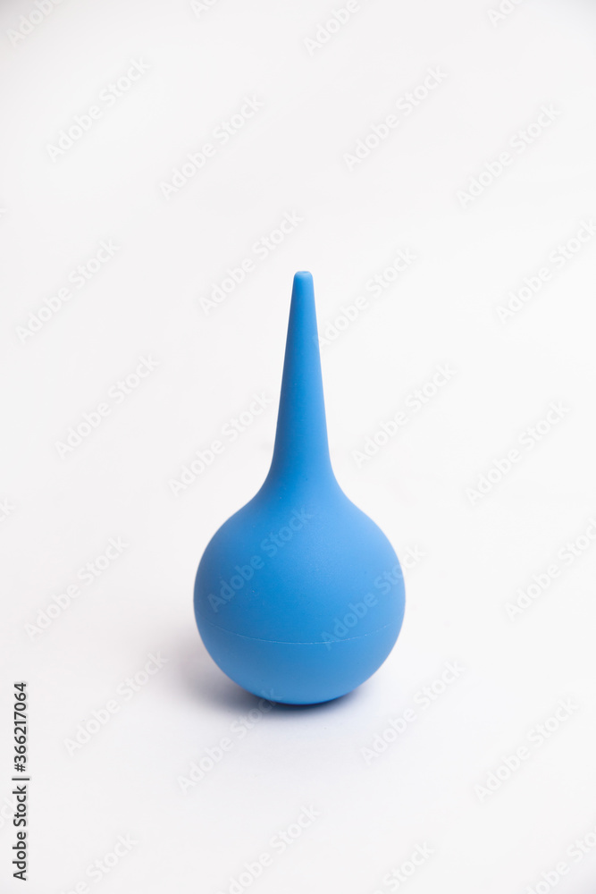 blue pear for douching enema diarrhea isolated white background Stock