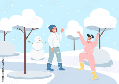 Winter activity flat color vector illustration