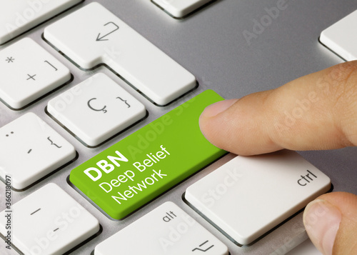 DBN Deep Belief Network - Inscription on Green Keyboard Key.