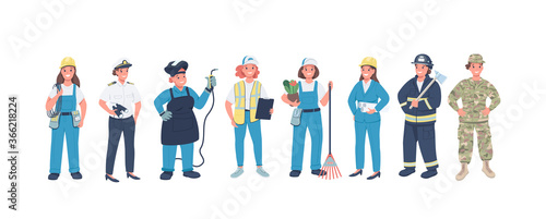 Woman occupations flat color vector detailed characters set