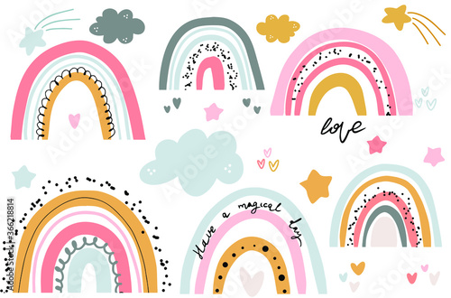 Vector rainbow clipart set Children illustration Modern print for girl or boy Nursery Modern Printable art on white background