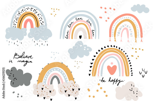 Vector rainbow clipart set Children illustration Modern print for girl or boy Nursery Modern Printable art on white background