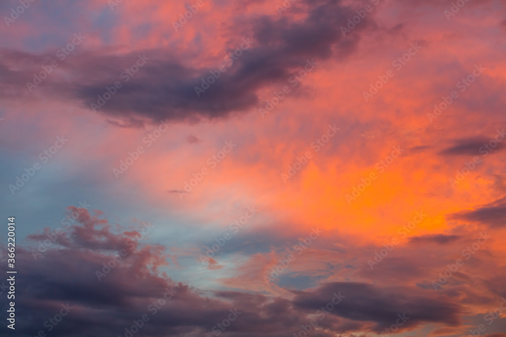 Evening dramatic sky with red clouds