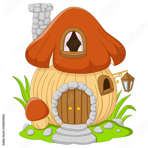 Cartoon fairy house mushroom on a white background