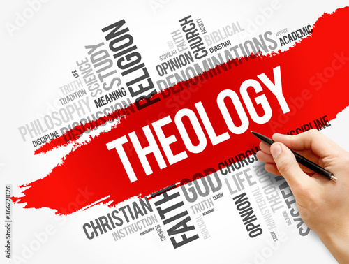 Theology word cloud collage, religion concept background photo