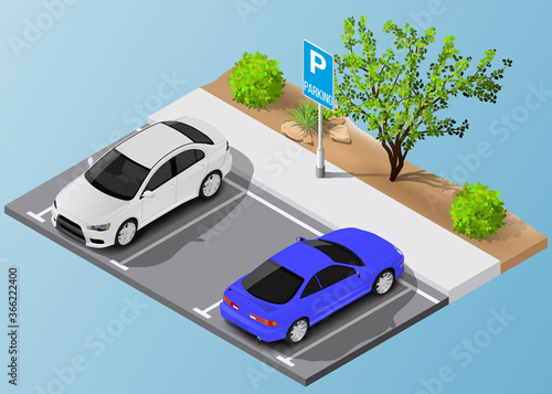 Isometric vector illustration Car in the parking lot.