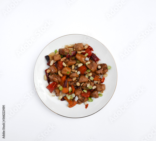 fried meat with vegetables. wok food