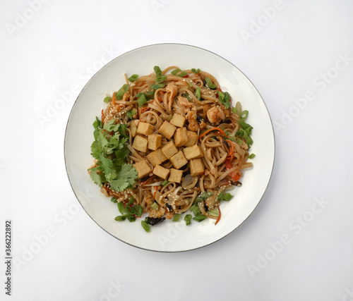 fried noodles with tofu, wok food