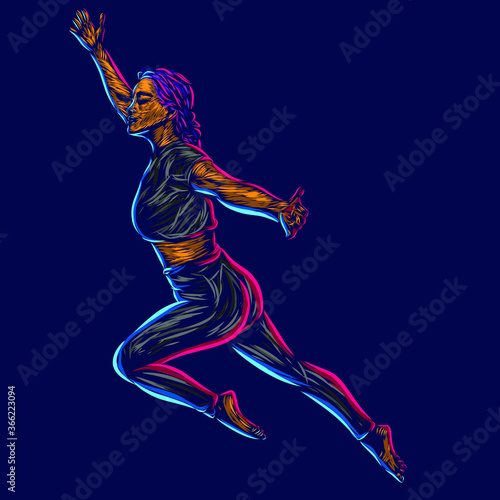 Wallpaper Mural flying woman line pop art potrait logo colorful design with dark background. Abstract vector illustration. Isolated black background for t-shirt, poster, clothing, merch, apparel, badge design Torontodigital.ca