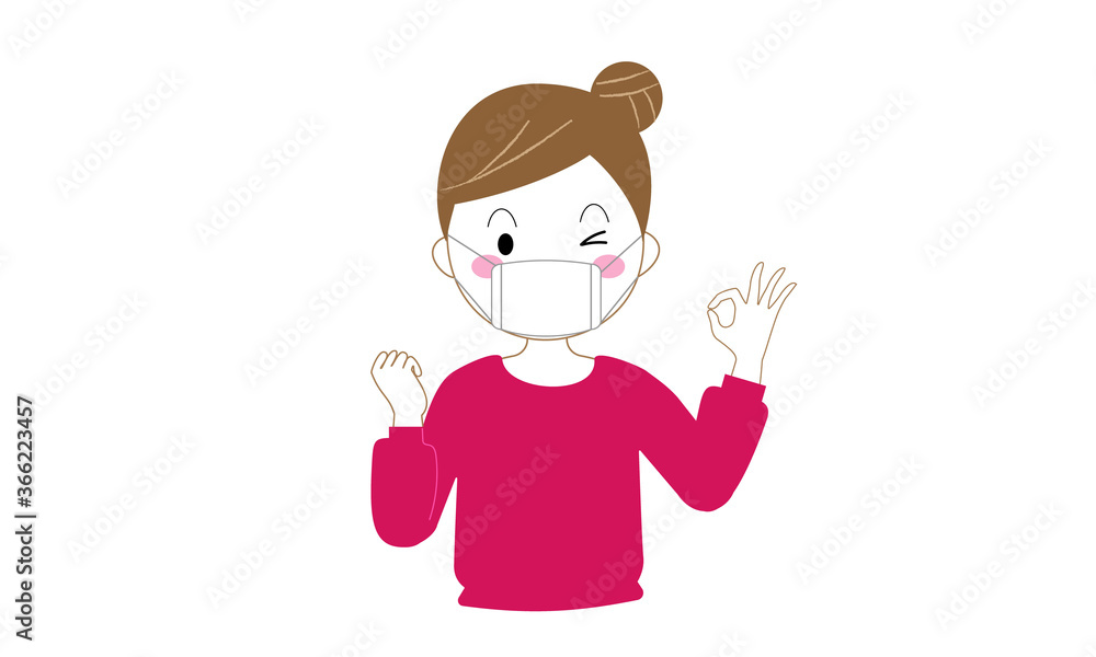 感染症対策バッチリだよとウインクする女性