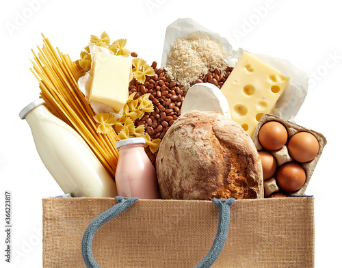 Close up on fresh groceries in a shopping bag photo