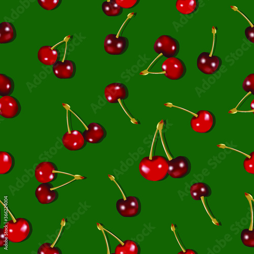 Bright juicy red cherry on a green background