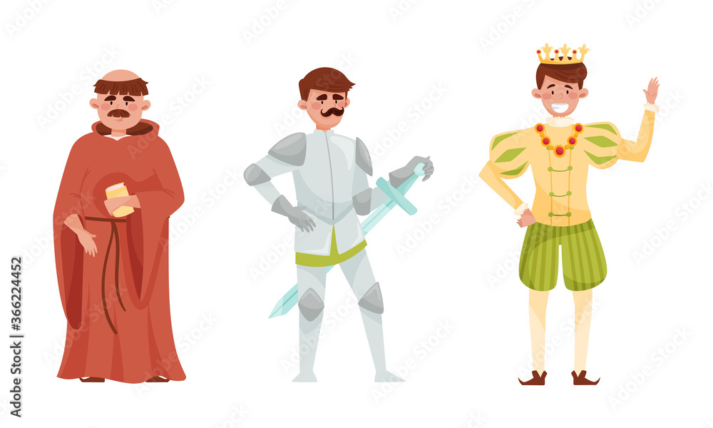 Medieval People with Young Prince and Monk or Priest Vector Set Medieval People with Young Prince and Monk or Priest Vector Set