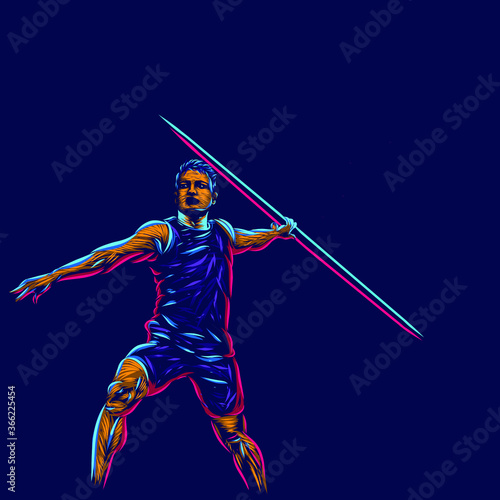 javelin line pop art potrait logo colorful design with dark background. Abstract vector illustration. Isolated black background for t-shirt, poster, clothing, merch, apparel, badge design
