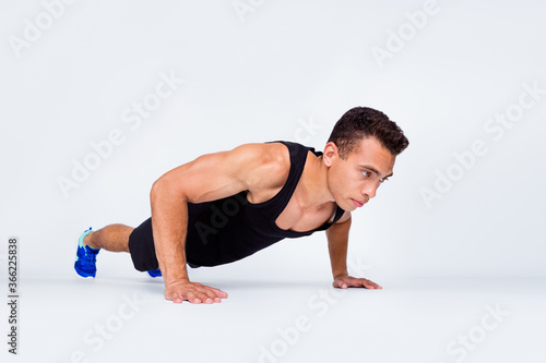 Konstfotografi Portrait of his he nice attractive content sportive strong macho dedicated guy d