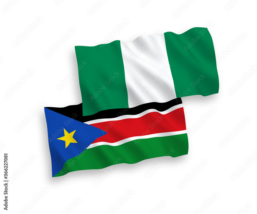 Fototapeta premium Flags of Republic of South Sudan and Nigeria on a white background