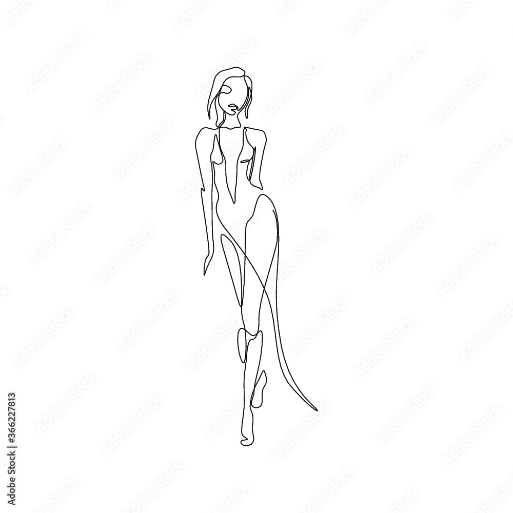 Beautiful fashion woman abstract silhouette, continuous line drawing