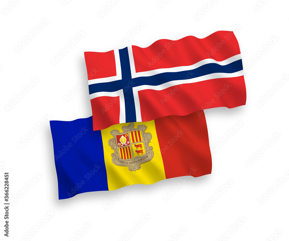 Flags of Norway and Andorra on a white background