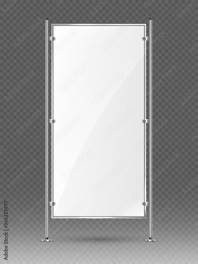 Vector empty banner stand on metal racks. Blank advertising template mockup. Empty exhibition vertical stand banner Vector empty banner stand on metal racks. Blank advertising template mockup. Empty exhibition vertical stand banner