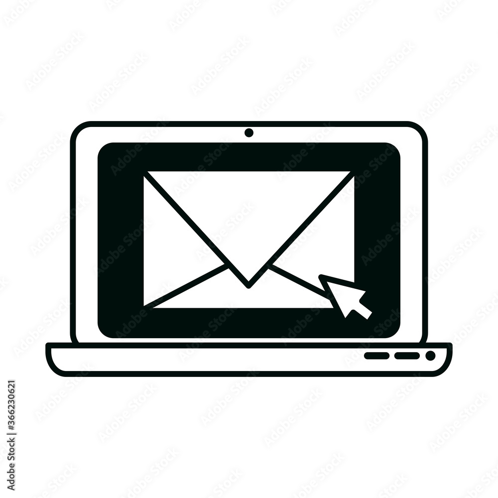 laptop email send office supply stationery work linear style icon laptop email send office supply stationery work linear style icon