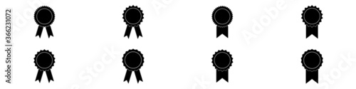 Set of seal icons. Classical stamp seals, badges and labels with ribbons. Vector Illustration 