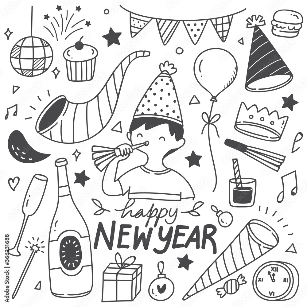 Obraz premium Set on New year doodles