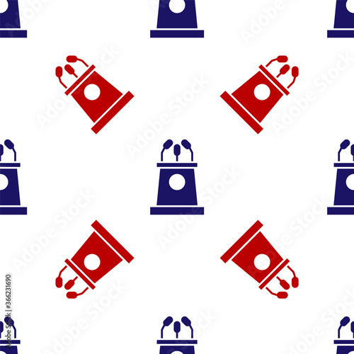Blue and red Stage stand or debate podium rostrum icon isolated seamless pattern on white background. Conference speech tribune. Vector Illustration.