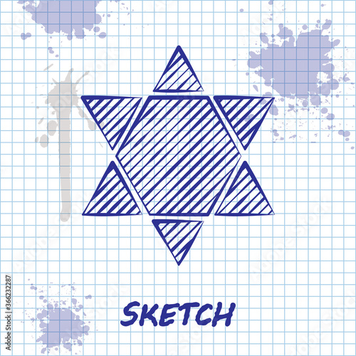 Sketch line Star of David icon isolated on white background. Jewish religion symbol. Symbol of Israel. Vector Illustration.