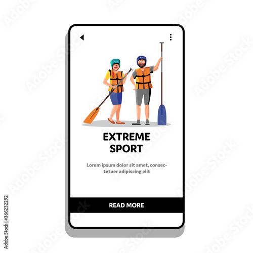 Extreme Sport Rafting People With Paddle Vector