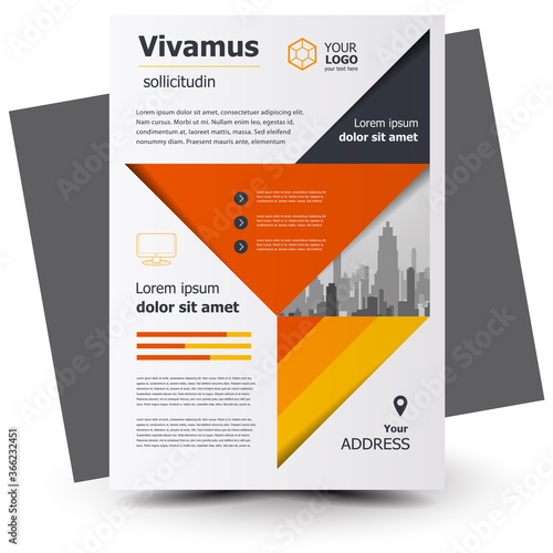 Flyer size A4 template, creative cover geometric triangles yellow color