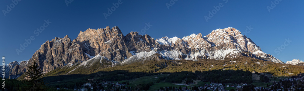 Wide view of the dolomitic Mount Cristallo, Cortina D'Ampezzo, Italy