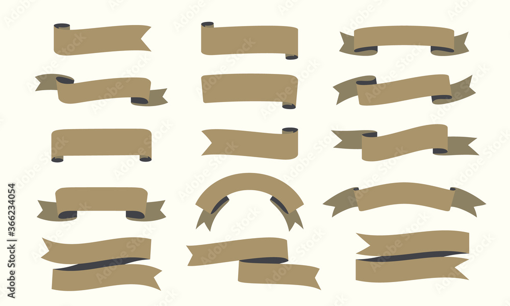 Flat ribbon collection in brown color. vector illustration.