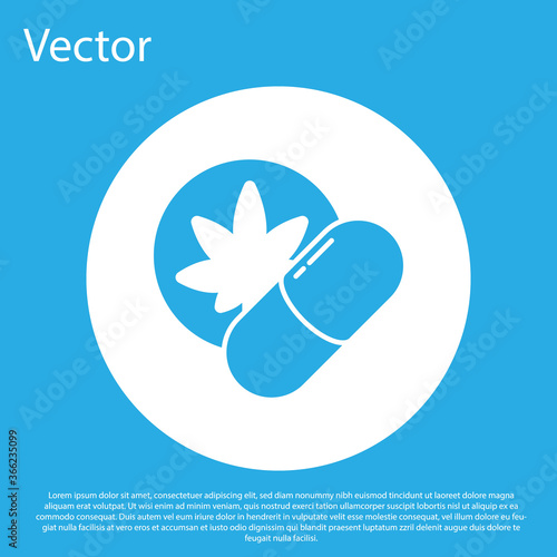 Blue Herbal ecstasy tablets icon isolated on blue background. White circle button. Vector Illustration.