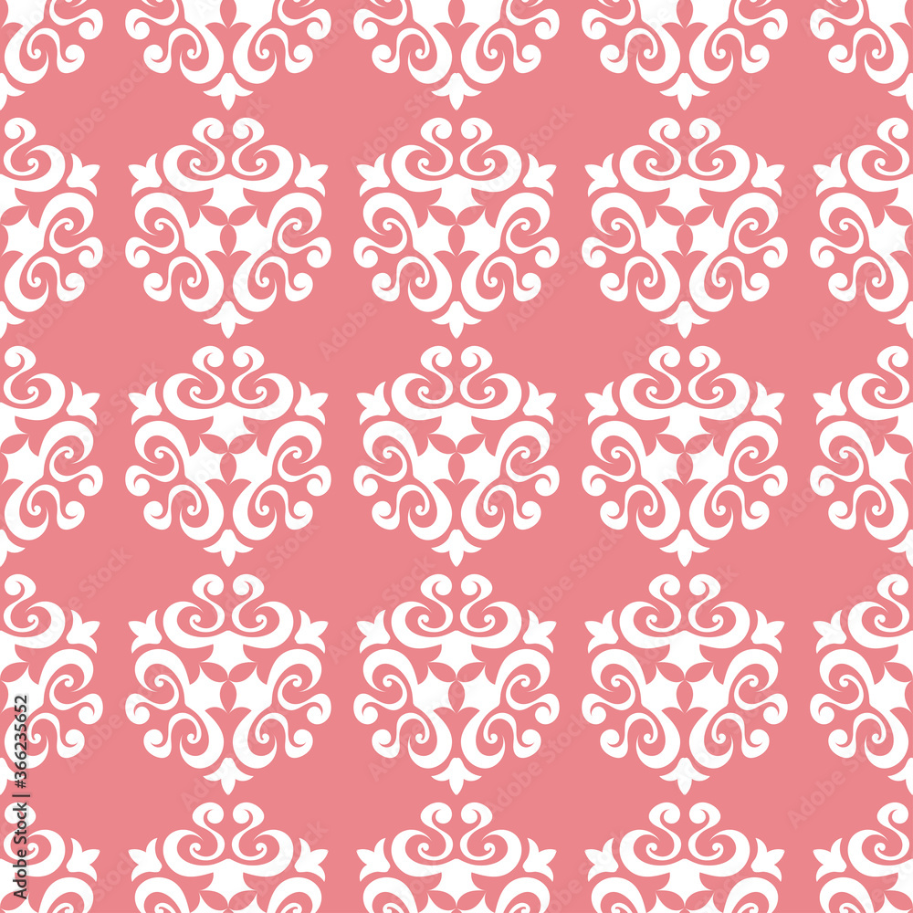 Floral seamless pattern. White print on pink background Floral seamless pattern. White print on pink background