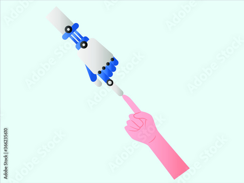 RPA vector concept: top down view of human index finger touching the robot's finger