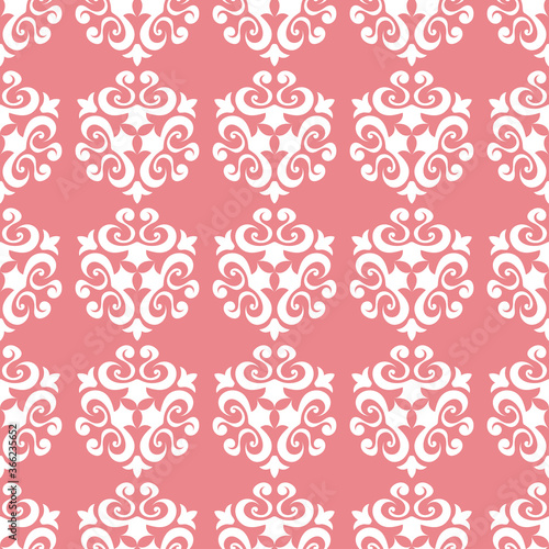 Floral seamless pattern. White print on pink background