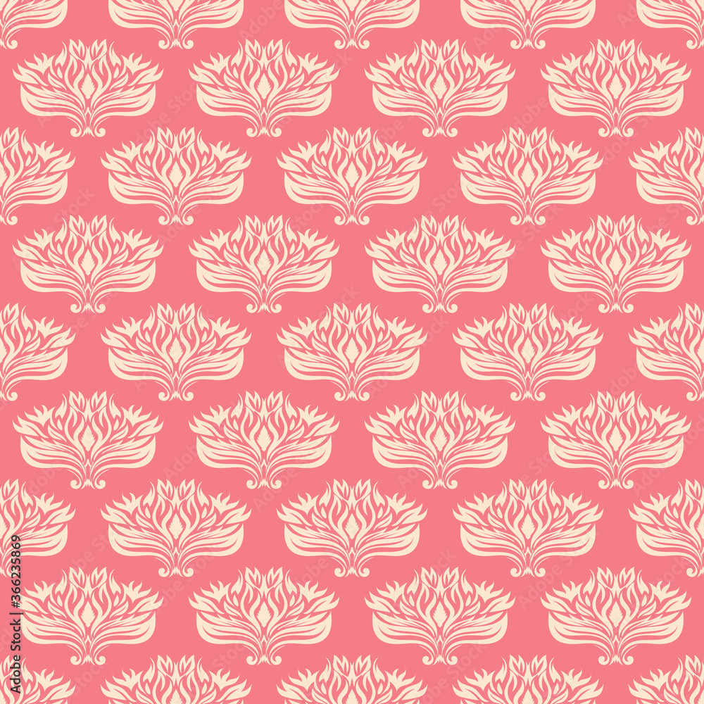 Seamless pattern. Floral beige design on pale pink background Seamless pattern. Floral beige design on pale pink background