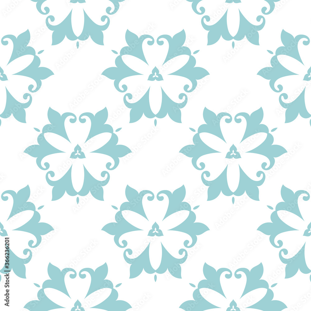 Seamless pattern with blue flowers On white background for textile