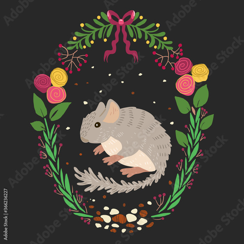 Cute gray fluffy chinchilla, pet, vector kids art