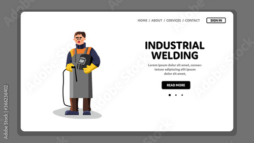Industrial Welding Worker With Equipment Vector Illustration