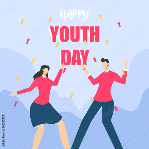 Happy Youth Day vector concept: frame of couple dancing under falling confetti