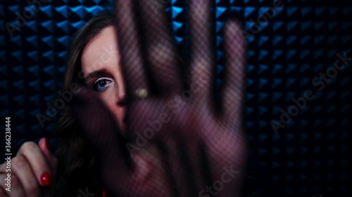 ASMR relaxing gloves and hand sounds. Black fishnet glove is the best trigger for deep relax, fall asleep. Hands visual touching the face, head massage. Close inaudible whispering from ear to ear