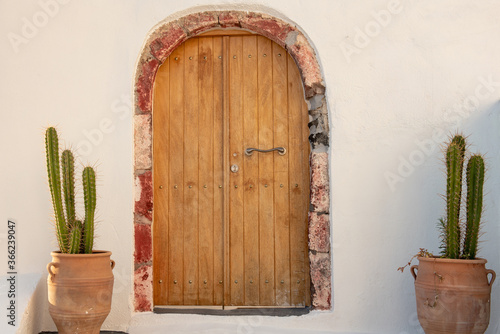 Traditional Aegean architecture wooden door. photo