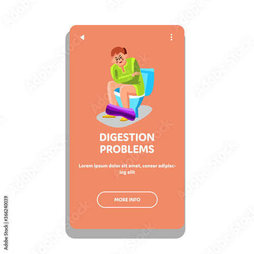 Man With Digestion Problems Sitting Toilet Vector