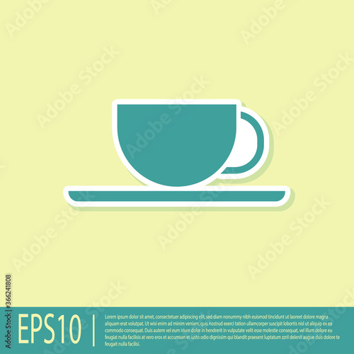 Green Coffee cup icon isolated on yellow background. Tea cup. Hot drink coffee. Vector Illustration.