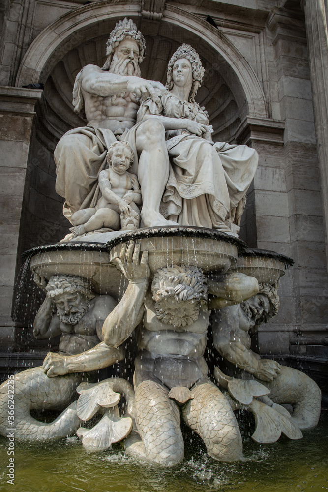 The Danubius fountain, Danubiusbrunnen at the Albertina Museum, Albertinaplatz in Vienna, Austria.